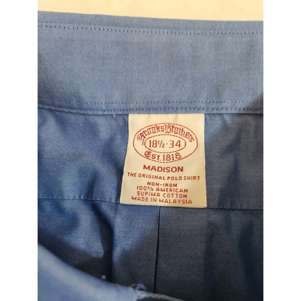 Brooks Brothers Cotton Shirt Mens 18.5 34 Blue Long Sleeve Madison Business Work - Picture 2 of 11